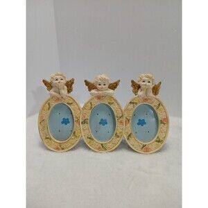 ​Vintage‎ Prestige Cherub Angel Triple Oval Picture Frame Roses Nursery Decor
